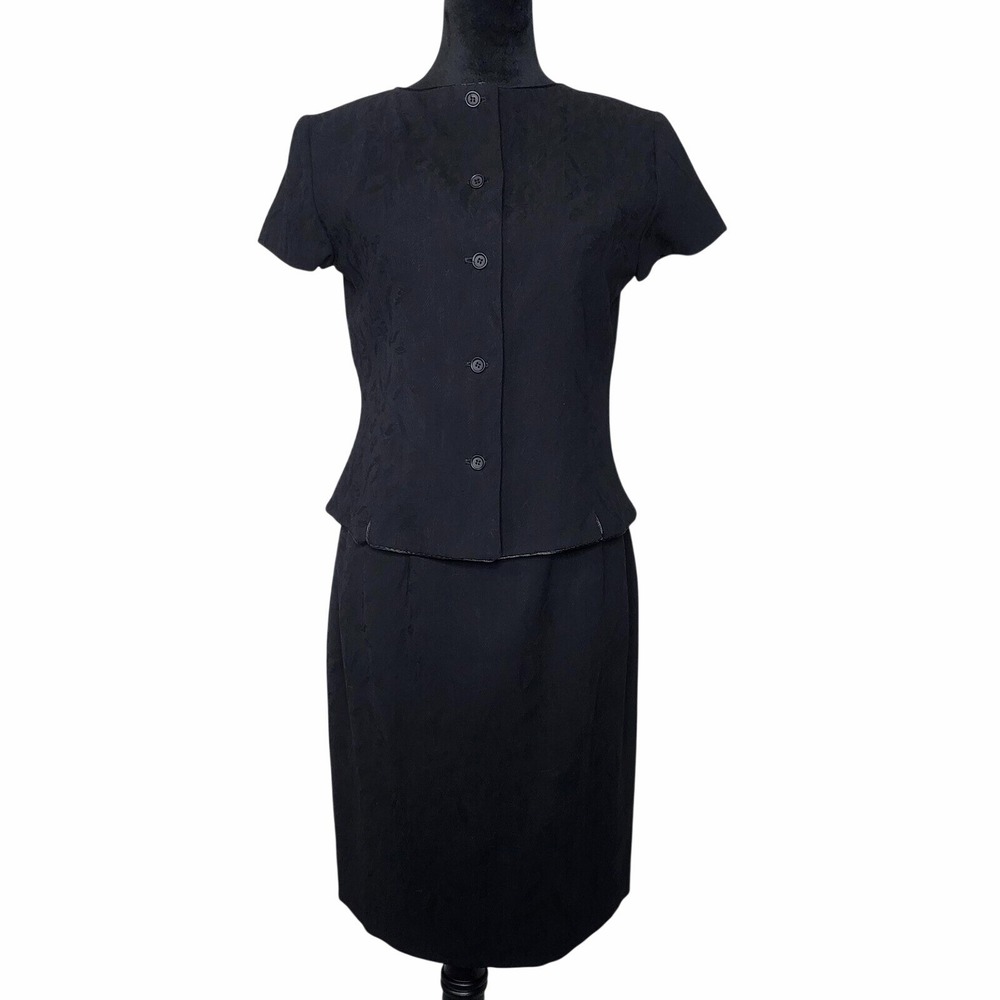 Vintage 1960s AUSTIN REED Size 6 Black Jacquard 2pc Skirt Suit Set 100% Wool